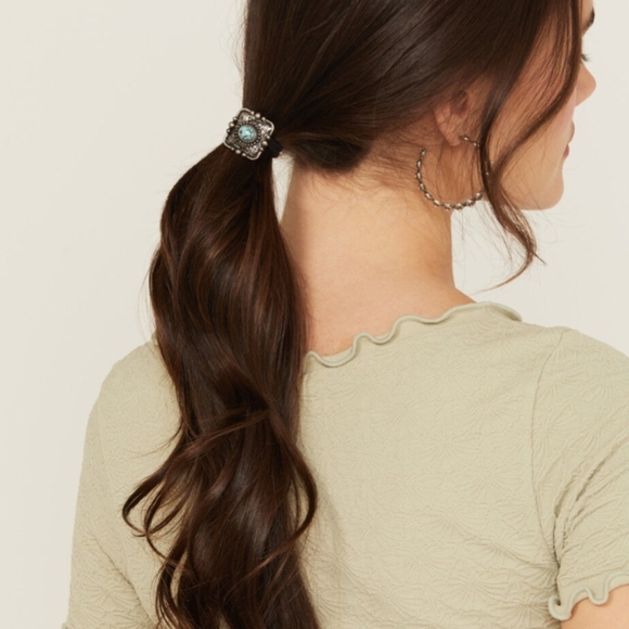 Silver and Turquoise Hair Ties / Hair Jewelry - Picture 5 of 6
